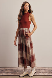 Regent Mixed Media Plaid Midi Dress in Marsala, photo 9