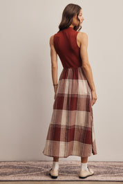 Regent Mixed Media Plaid Midi Dress in Marsala, photo 10