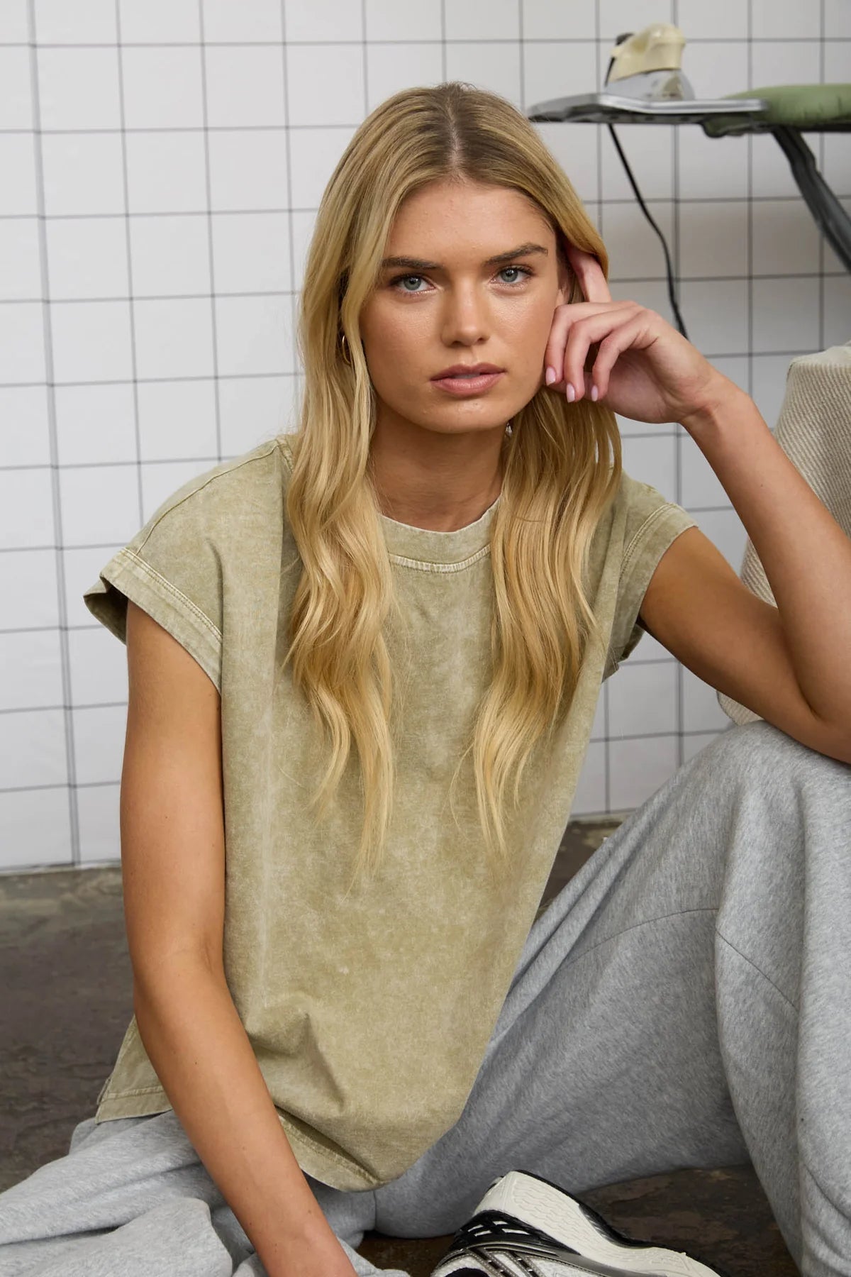 Relaxed Days Washed Cotton Cap Sleeve Tee - Westly
