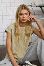 Relaxed Days Washed Cotton Cap Sleeve Tee - Westly
