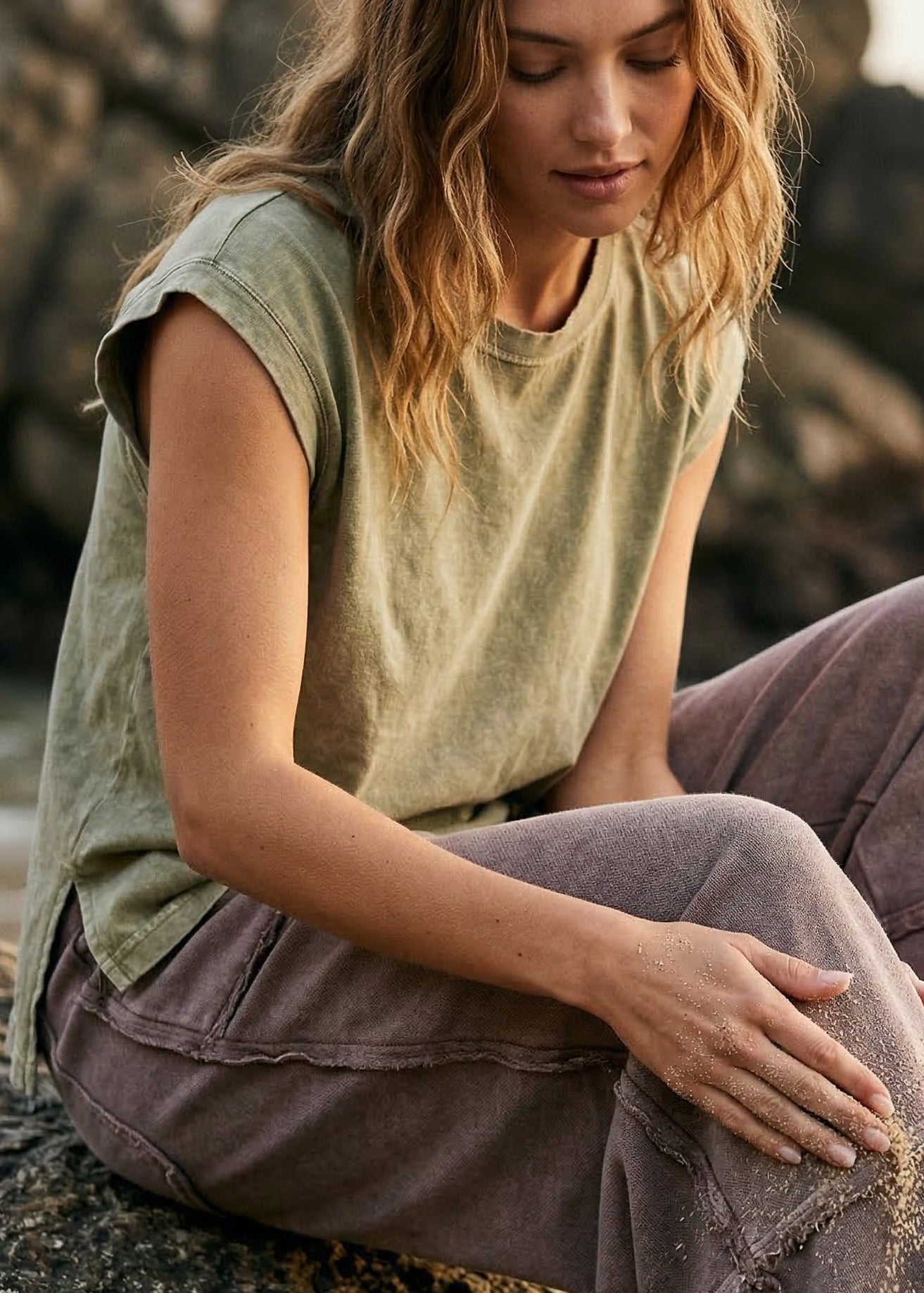 Relaxed Days Washed Cotton Cap Sleeve Tee - Westly