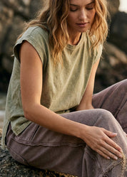 Relaxed Days Washed Cotton Cap Sleeve Tee - Westly