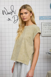 Relaxed Days Washed Cotton Cap Sleeve Tee - Westly