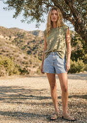 Relaxed Days Washed Cotton Cap Sleeve Tee - Westly