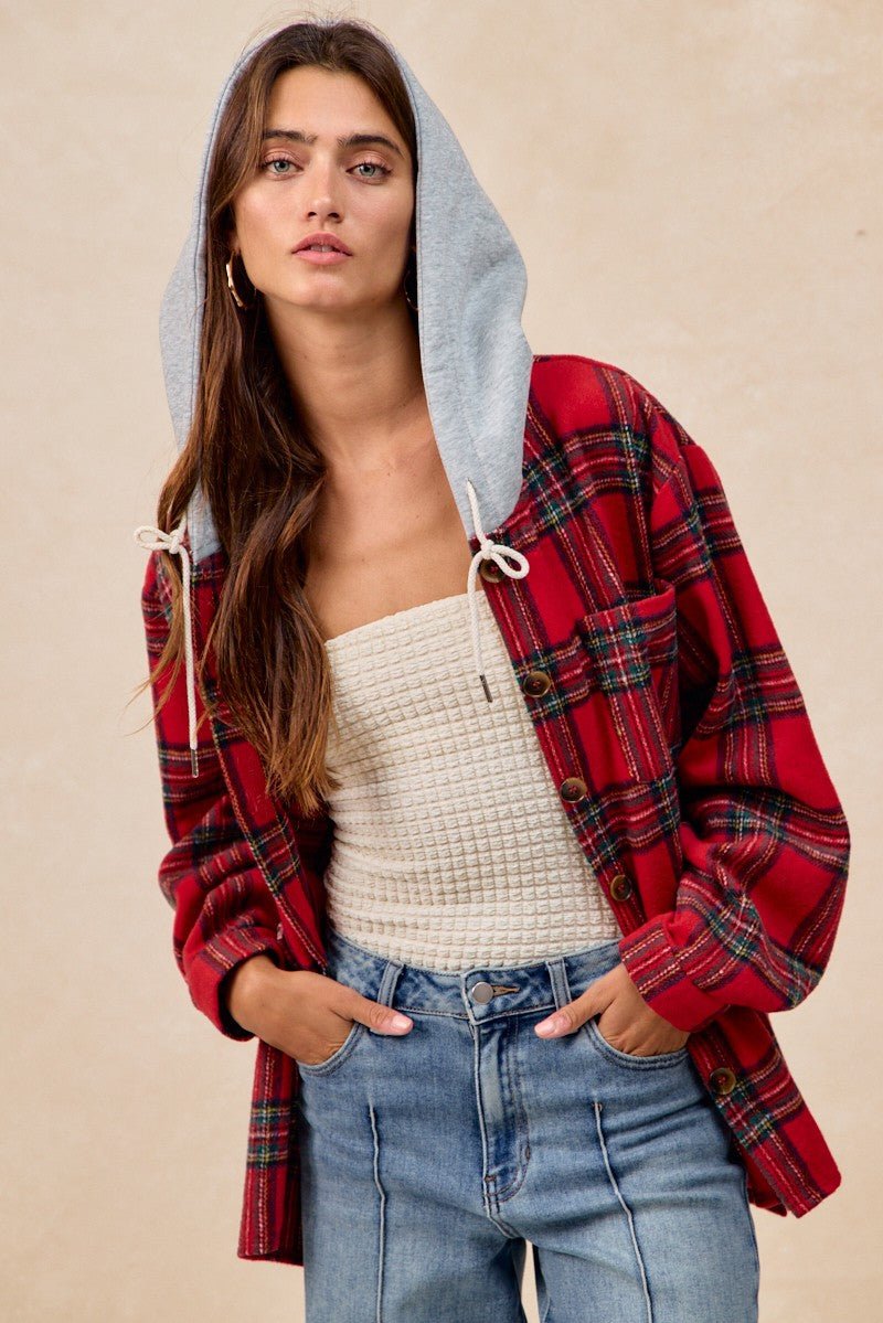 Remington Brushed Plaid Hooded Shacket - Westly