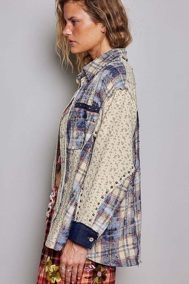 Renegade Mixed Print Studded Shacket - Westly