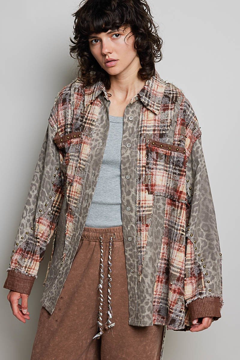Renegade Mixed Print Studded Shacket - Westly