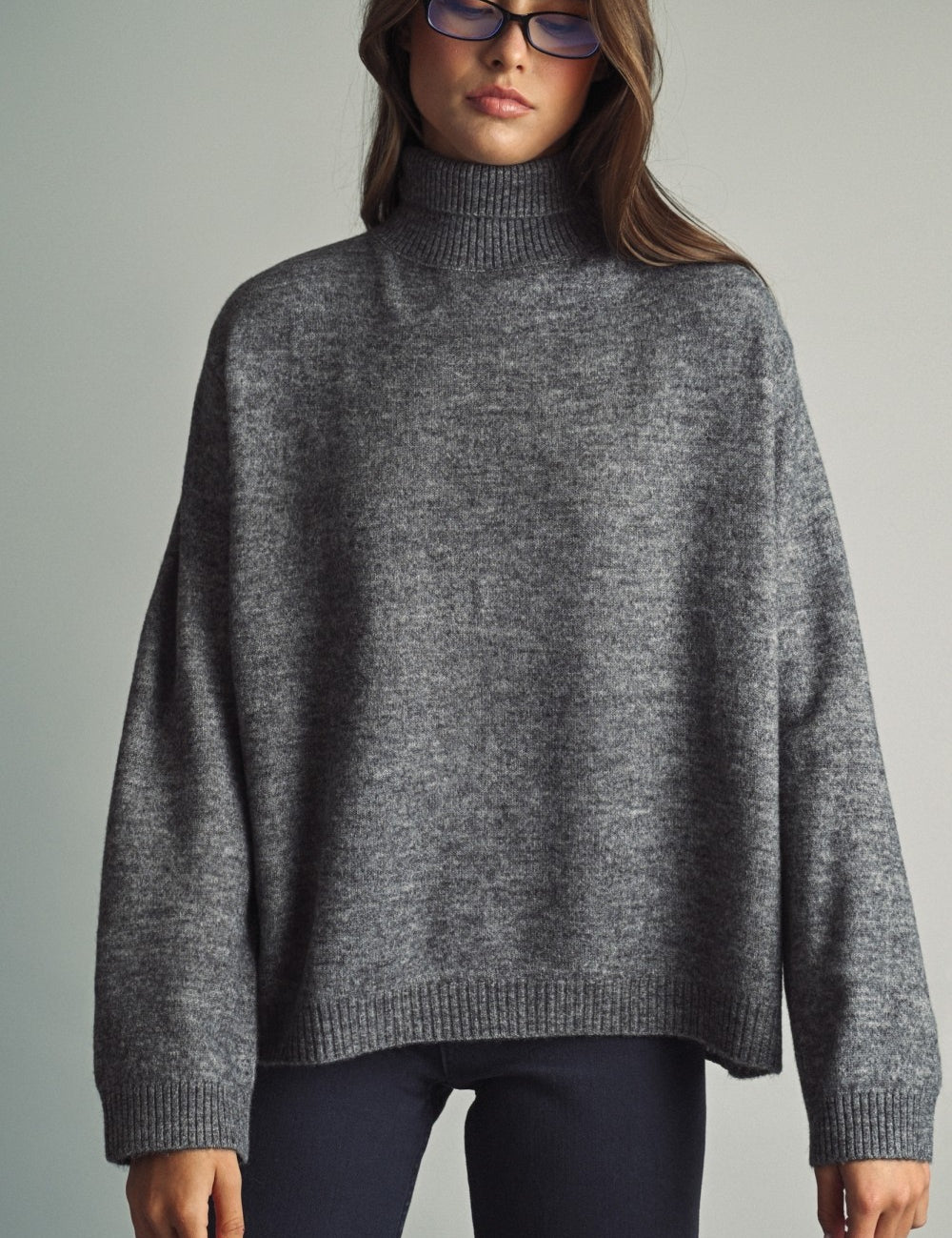 Reverse View Stripe Back Turtleneck in Charcoal - product photo 1