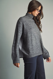 Reverse View Stripe Back Turtleneck in Charcoal - product photo 2