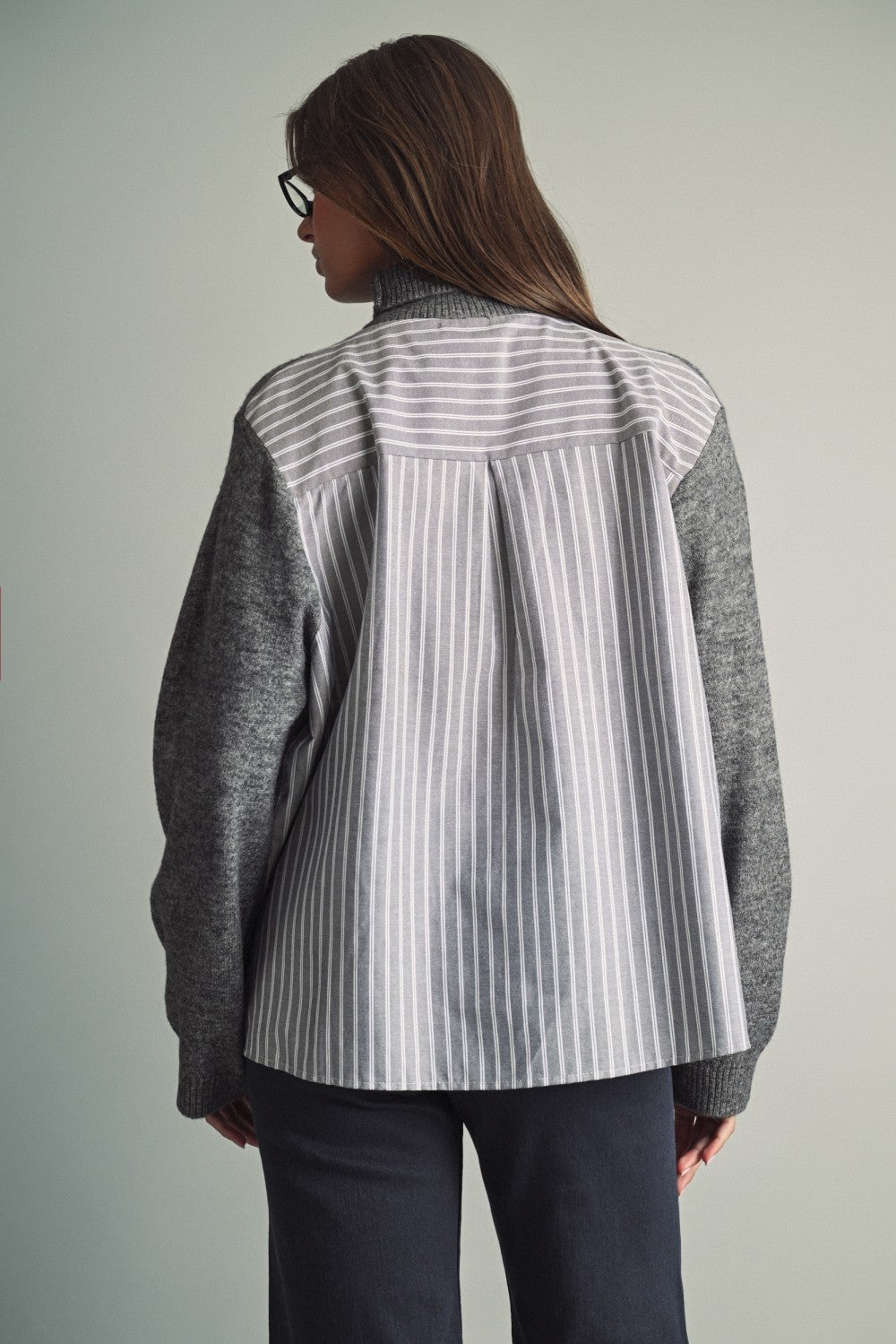 Reverse View Stripe Back Turtleneck in Charcoal - product photo 3