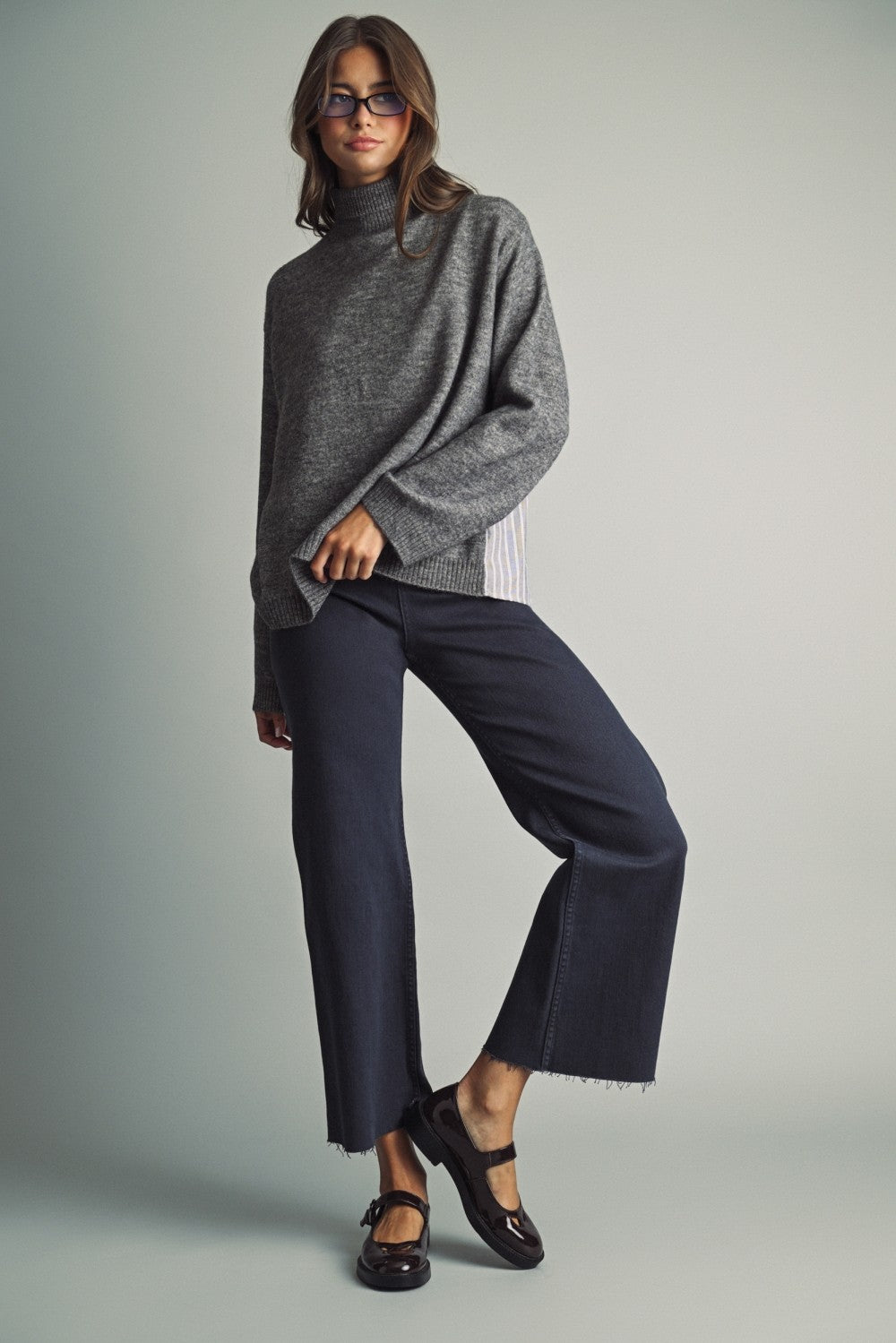 Reverse View Stripe Back Turtleneck in Charcoal - product photo 4