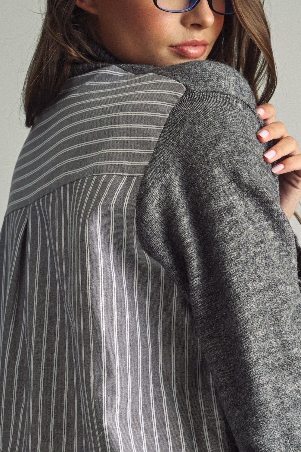 Reverse View Stripe Back Turtleneck in Charcoal - product photo 5