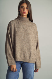 Reverse View Stripe Back Turtleneck in Warm Sand - product photo 1