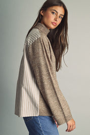 Reverse View Stripe Back Turtleneck in Warm Sand - product photo 2