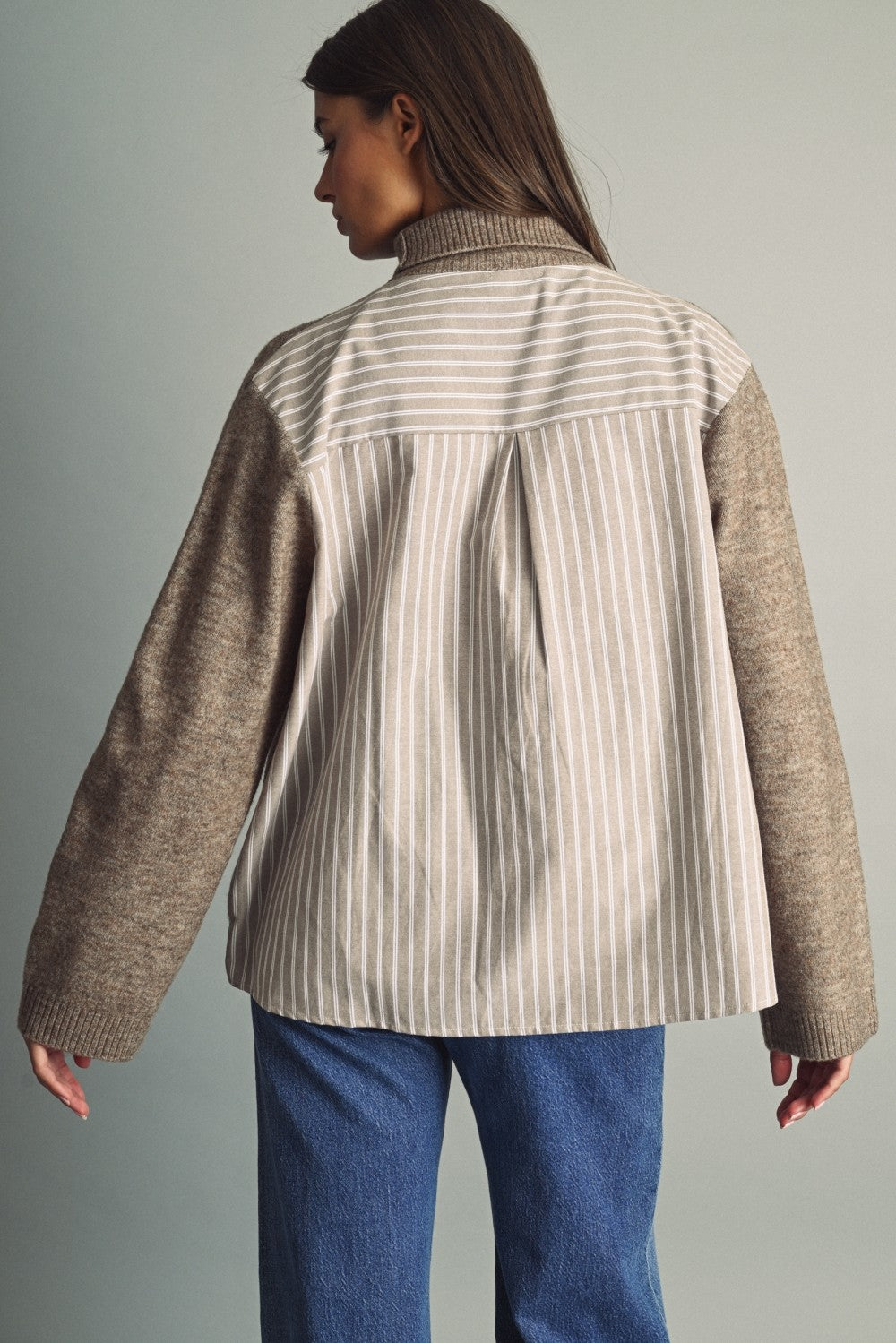Reverse View Stripe Back Turtleneck in Warm Sand - product photo 3