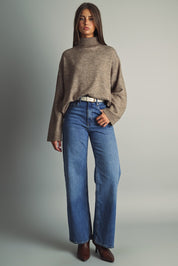 Reverse View Stripe Back Turtleneck in Warm Sand - product photo 4