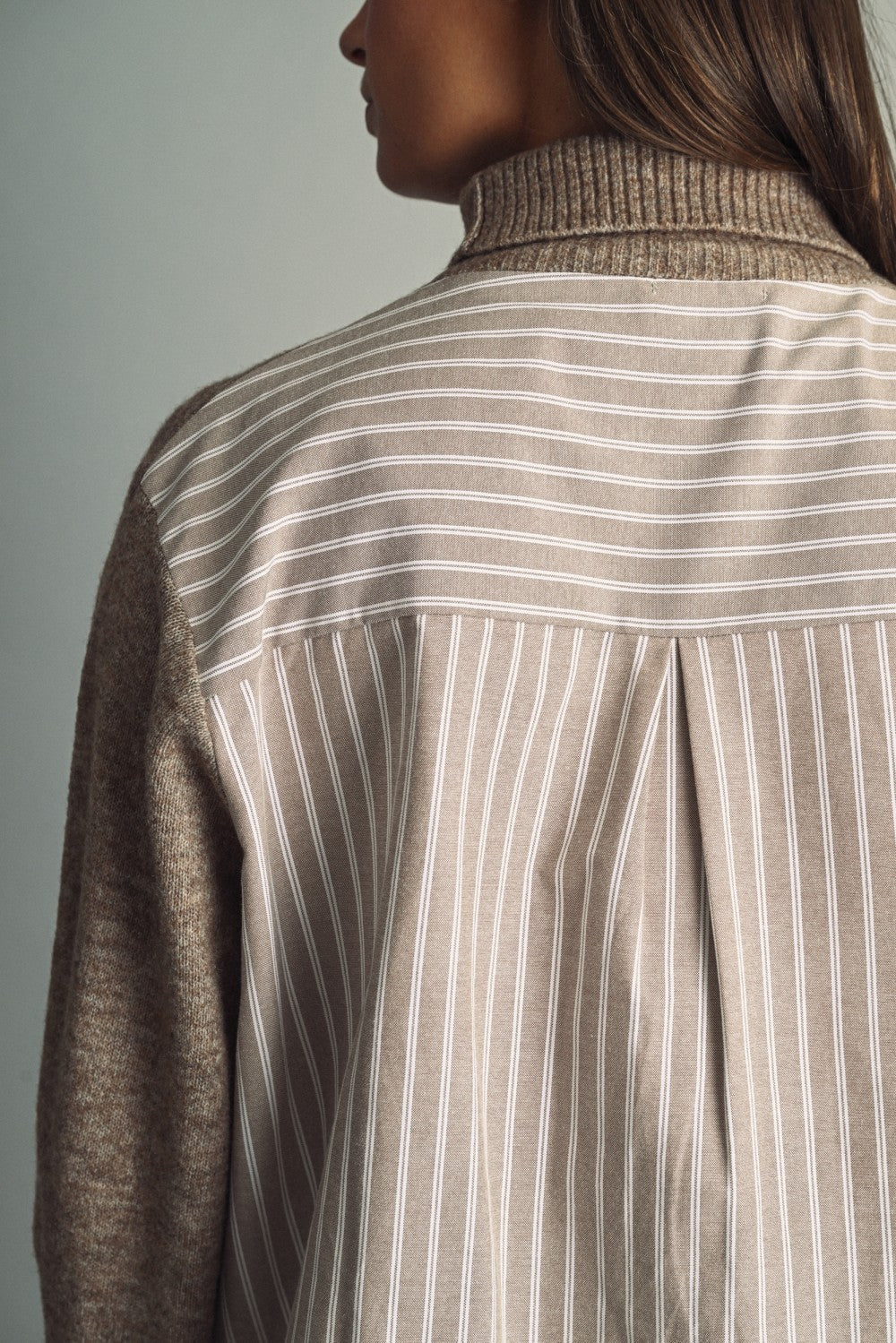 Reverse View Stripe Back Turtleneck in Warm Sand - product photo 6