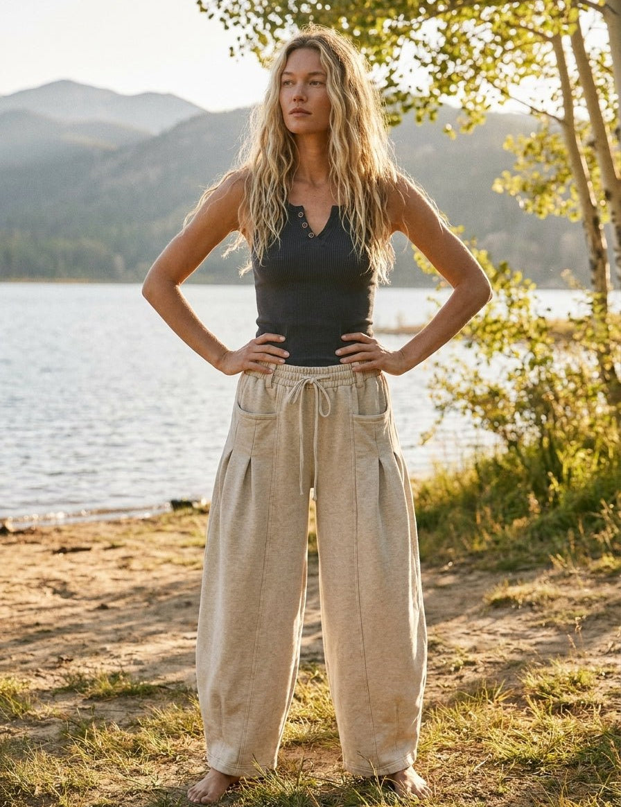 Rhodes Smocked Waist Balloon Barrel Pants - Westly