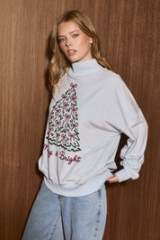 Ribbon & Light Velvet Mock Neck Top in Light Blue — product photo 02