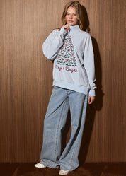 Ribbon & Light Velvet Mock Neck Top in Light Blue — product photo 04