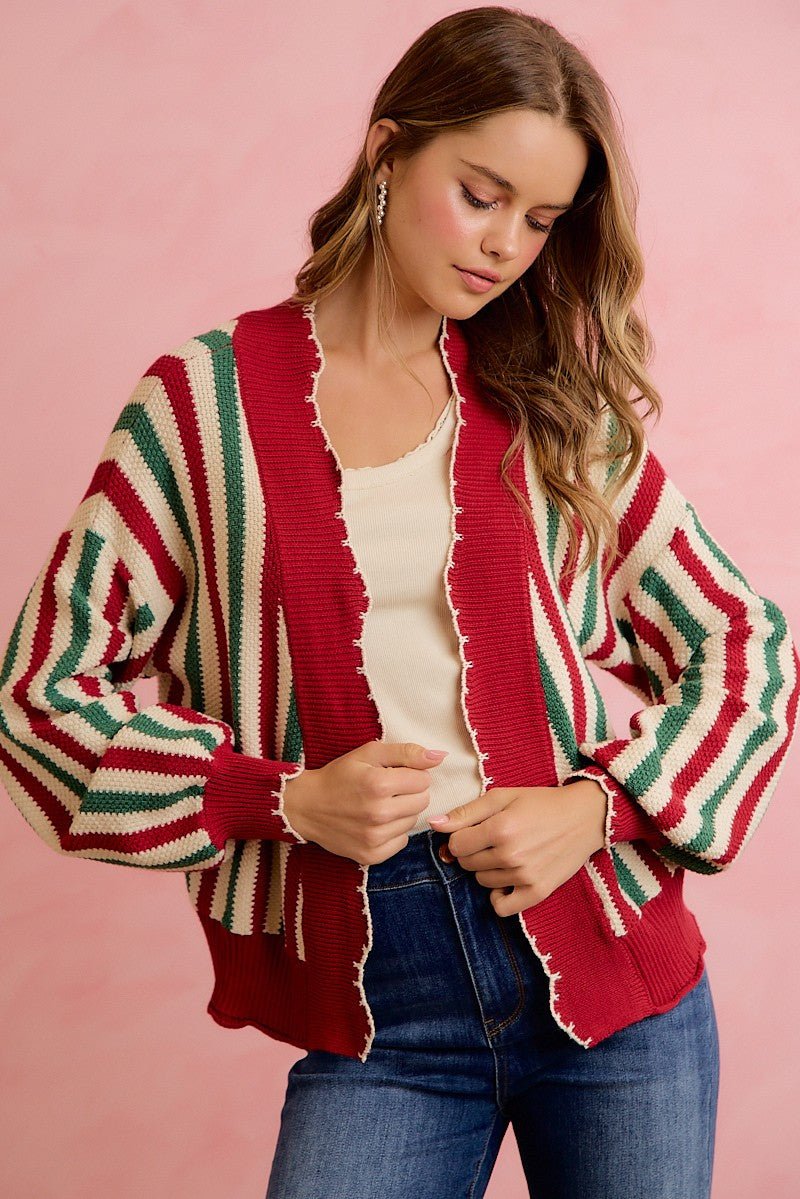 Ribbon Candy Scalloped Stripe Cardigan - Westly