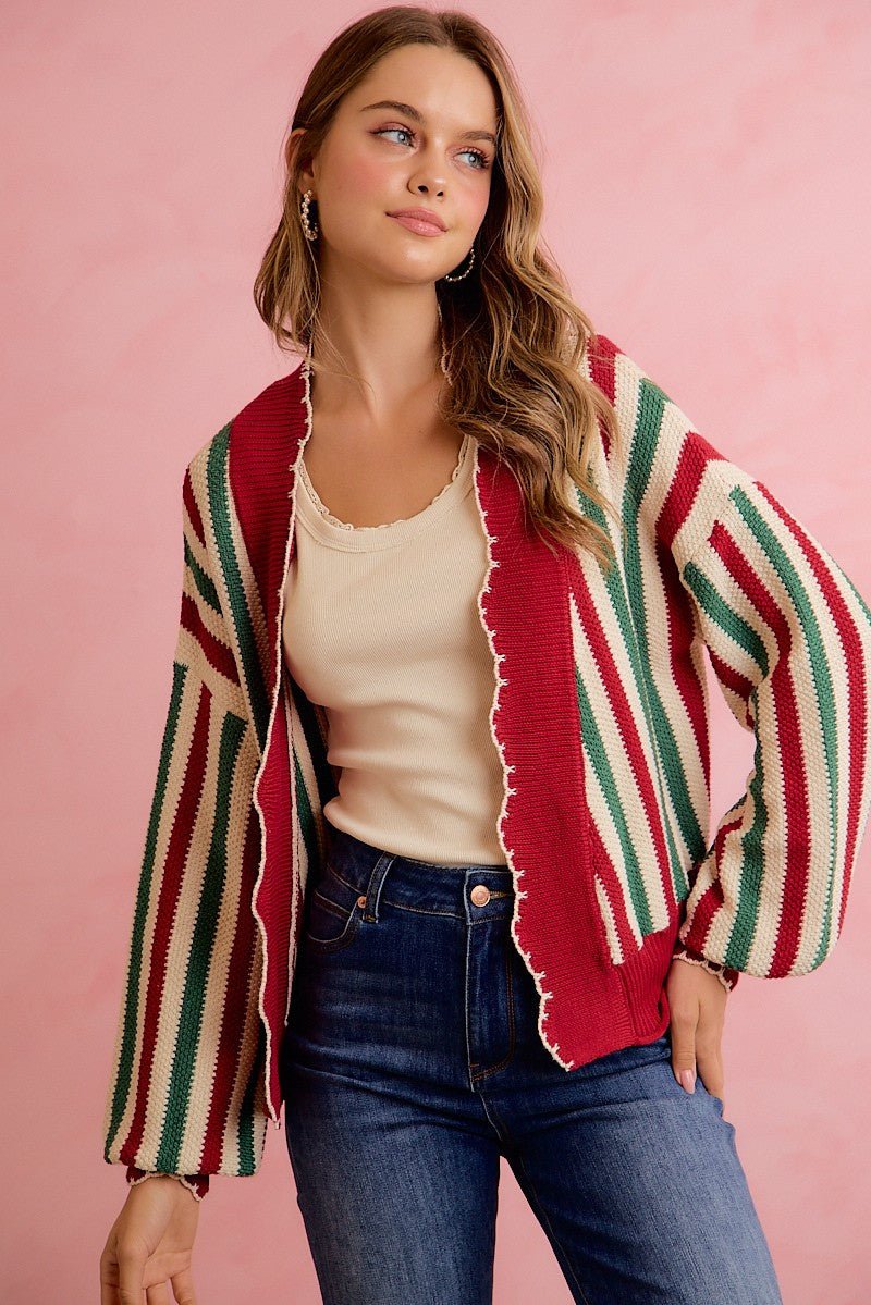 Ribbon Candy Scalloped Stripe Cardigan - Westly