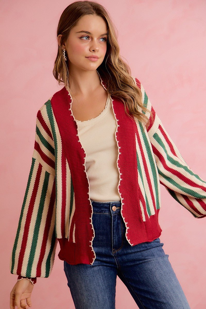 Ribbon Candy Scalloped Stripe Cardigan - Westly