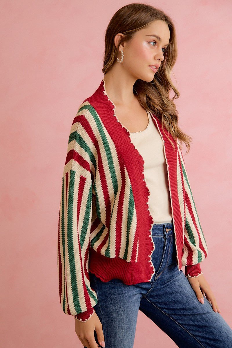 Ribbon Candy Scalloped Stripe Cardigan - Westly