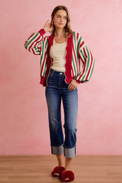 Ribbon Candy Scalloped Stripe Cardigan - Westly