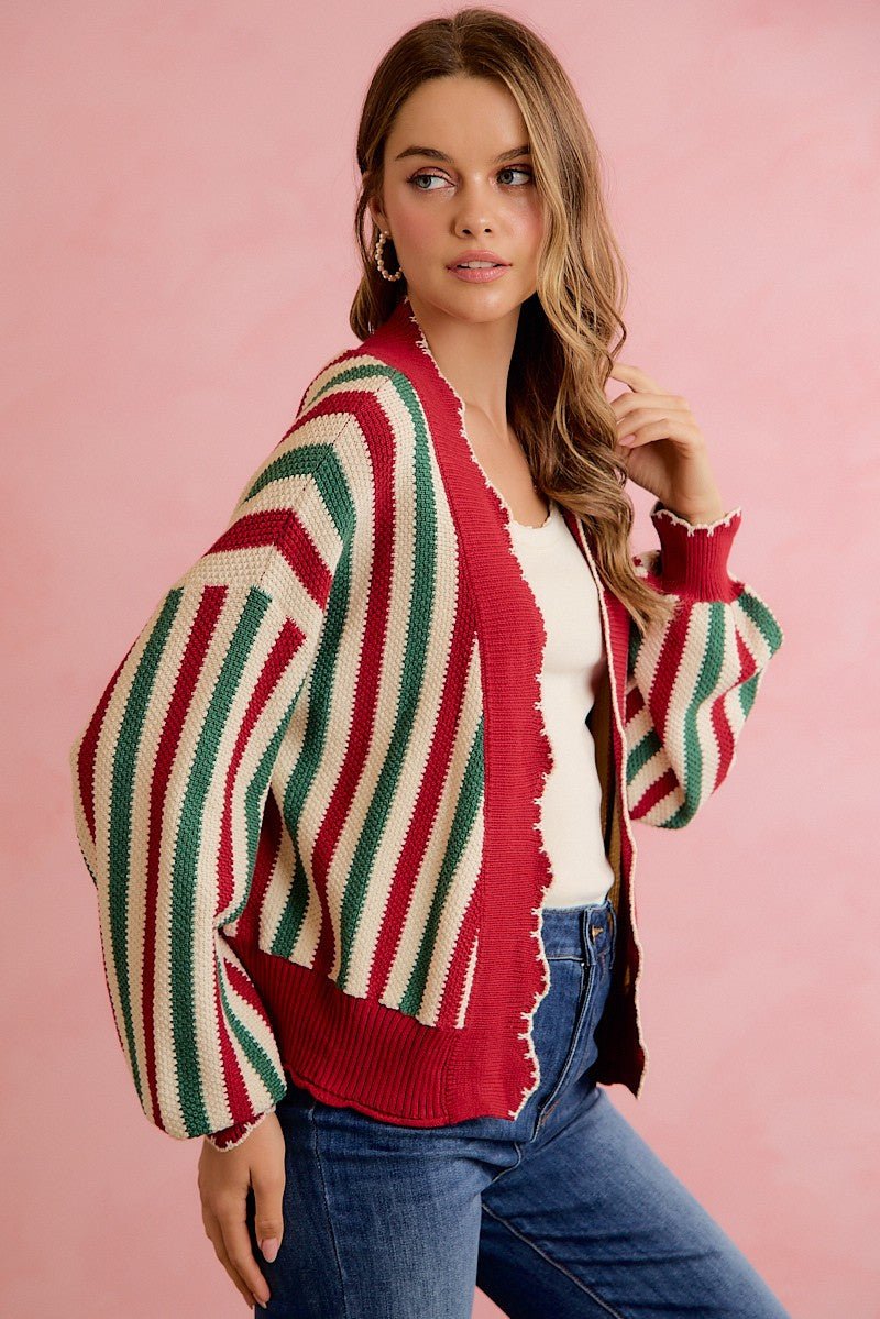 Ribbon Candy Scalloped Stripe Cardigan - Westly