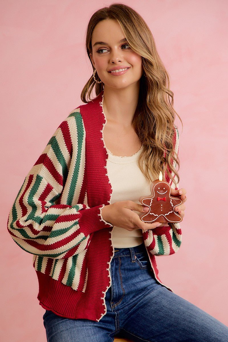 Ribbon Candy Scalloped Stripe Cardigan - Westly