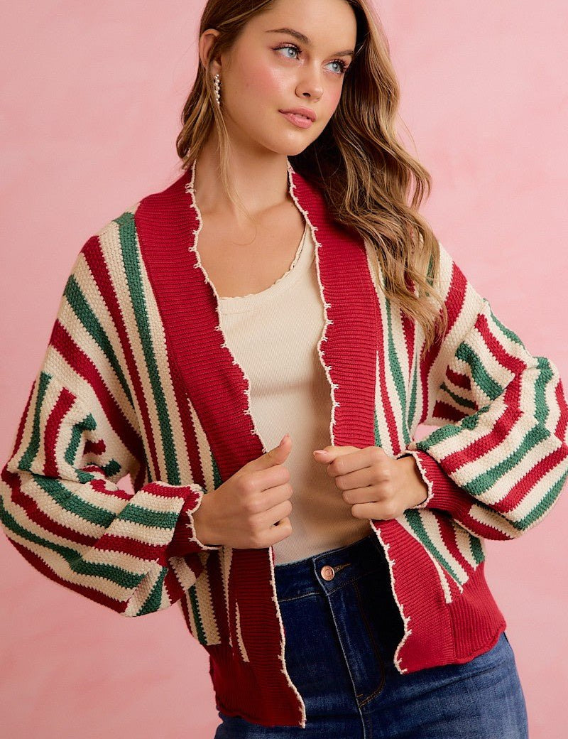 Ribbon Candy Scalloped Stripe Cardigan - Westly