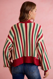 Ribbon Candy Scalloped Stripe Cardigan - Red Green Ivory