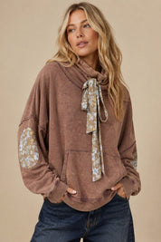 Ribbonwood Floral Tie Neck Pullover in Brown Combo, photo 1