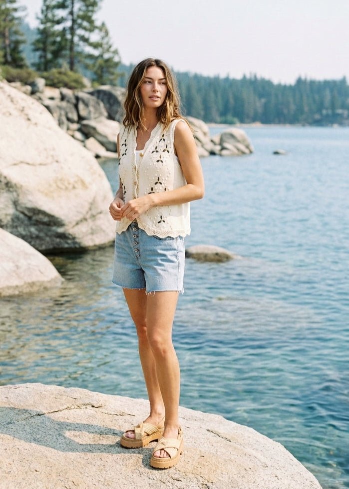 Ridge Button Front Denim Shorts - Westly