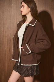 Ridgeline Contrast Stitch Fleece Jacket in Dark Brown Ivory - product photo 4