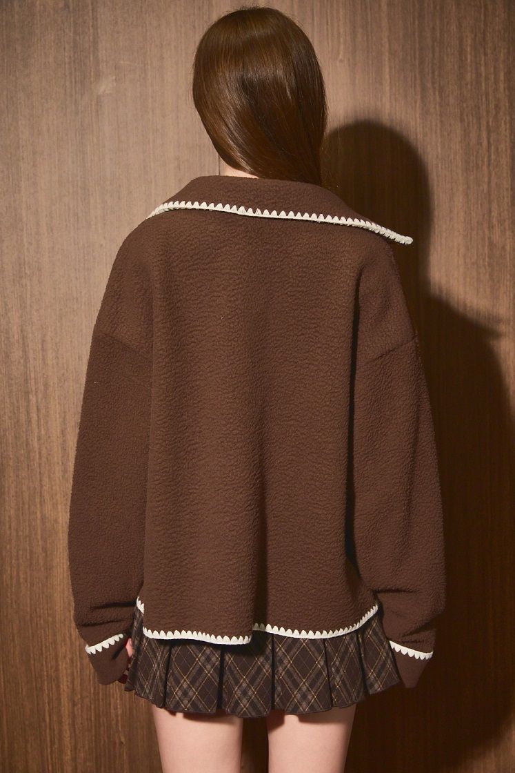 Ridgeline Contrast Stitch Fleece Jacket in Dark Brown Ivory - product photo 5