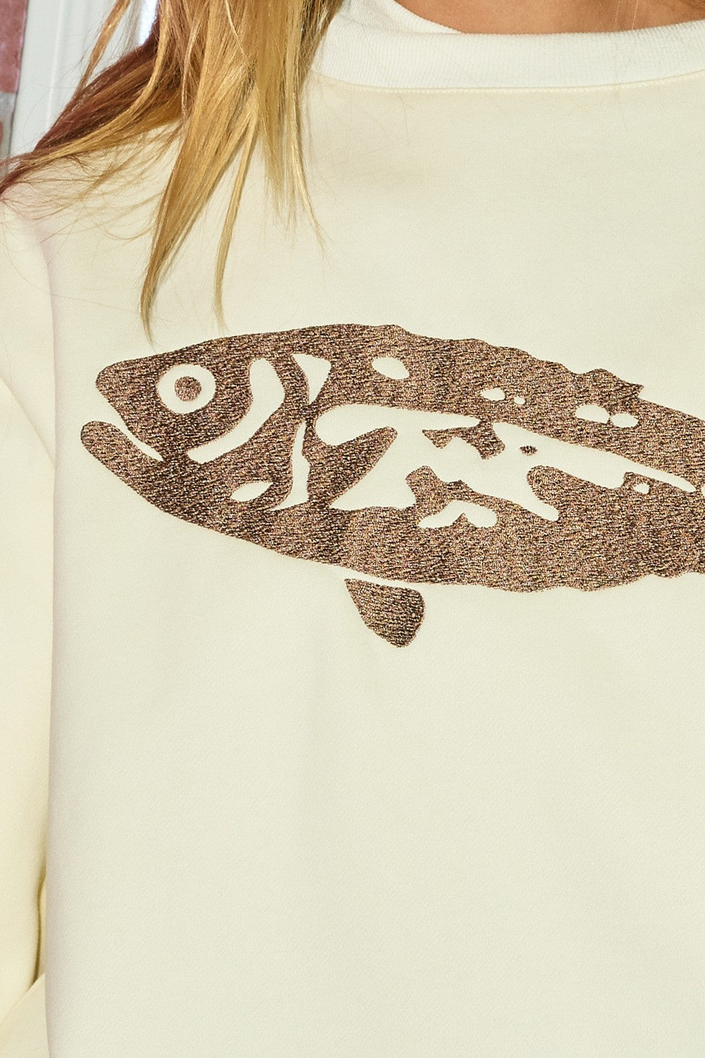 Riverbank Fish Embroidered Sweatshirt in Cream - product photo 7