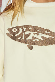 Riverbank Fish Embroidered Sweatshirt in Cream - product photo 7