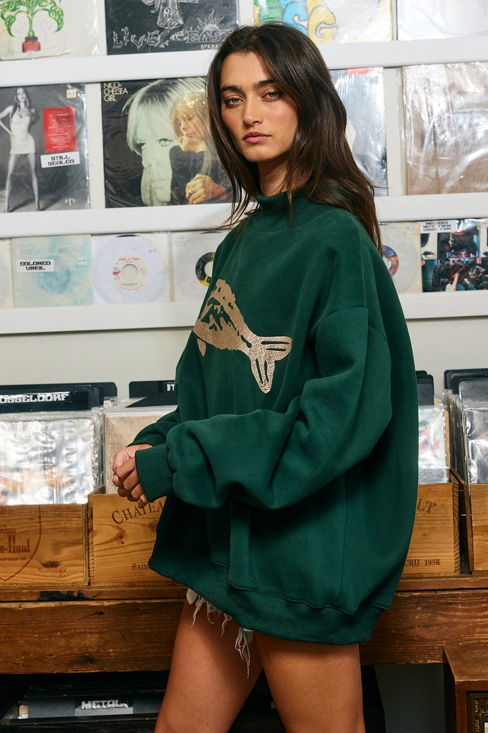 Riverbank Fish Embroidered Sweatshirt in Hunter Green - product photo 6