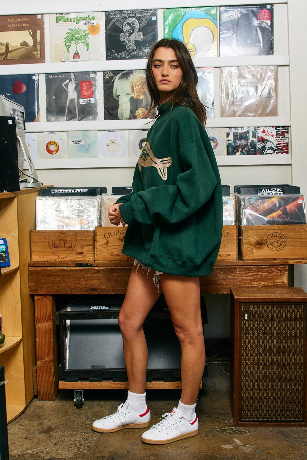 Riverbank Fish Embroidered Sweatshirt in Hunter Green - product photo 7
