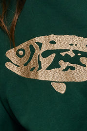 Riverbank Fish Embroidered Sweatshirt in Hunter Green - product photo 10