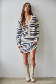 Riviera Stripe Knit Mini Dress in Natural Navy - product photo 4