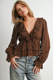 Romilly Ruffle Lace Peplum Blouse in Brown - product photo 2