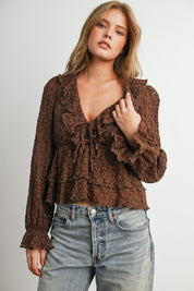 Romilly Ruffle Lace Peplum Blouse in Brown - product photo 3
