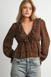 Romilly Ruffle Lace Peplum Blouse in Brown - product photo 5