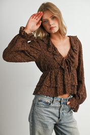 Romilly Ruffle Lace Peplum Blouse in Brown - product photo 6