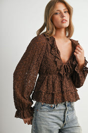 Romilly Ruffle Lace Peplum Blouse in Brown - product photo 7