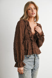 Romilly Ruffle Lace Peplum Blouse in Brown - product photo 8