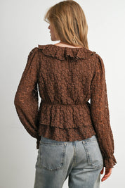 Romilly Ruffle Lace Peplum Blouse in Brown - product photo 9
